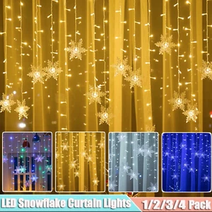 96 LED Snowflake Fairy Curtain String Lights Hanging Ornament Xmas Party Decor - Picture 1 of 16