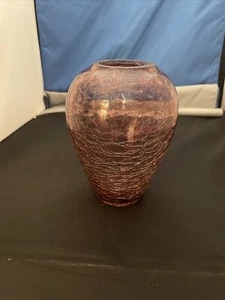 Dark Pink Crackle Glass Vase Beautiful! - Picture 1 of 6