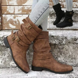 Women's Western Slouchy Ankle Boots Chunky Block Low Heel Ankle Booties - Foto 1 di 14