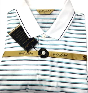 Roundtree & Yorke Gold Label Polo Uomo in Cotone a Righe, Bianco Multi [XL] - Foto 1 di 1