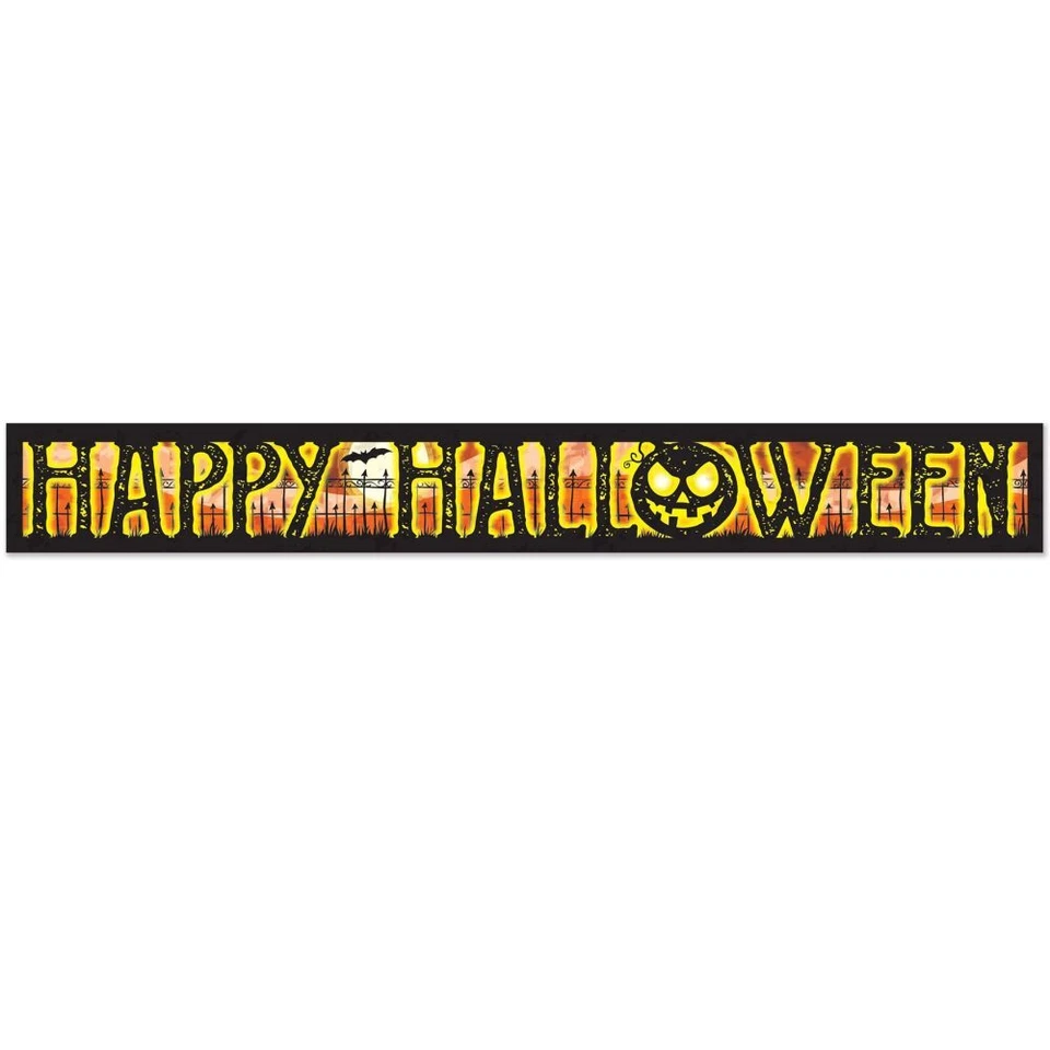 Banner metálico feliz Halloween 7,5" x 5' plástico decoración Halloween suministros Foto 1 de 1