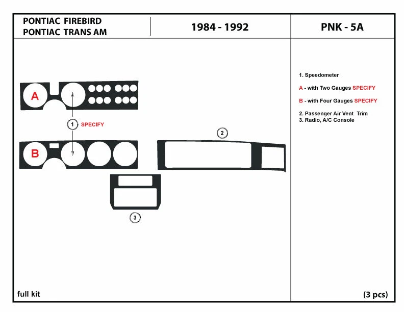 Kit de embellecedor de tablero interior de fibra de carbono para Pontiac Firebird/Trans AM 1984-1992 Foto 1 de 1