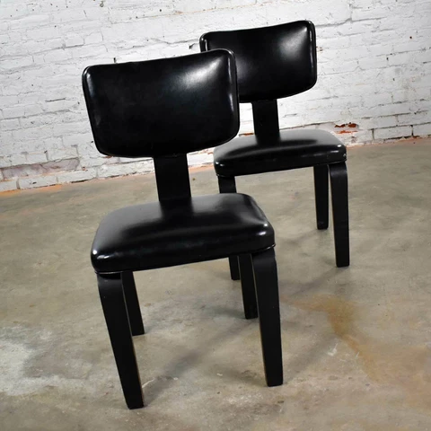 Mid Century Modern Pair of Black Thonet Bentwood and Vinyl Chairs Cover