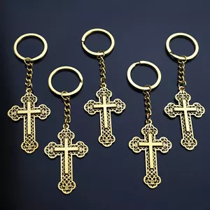 5x PCS Cross Design Christian Keychain Pendant Charm Gift Key Chain Ring - Gold - Picture 1 of 12