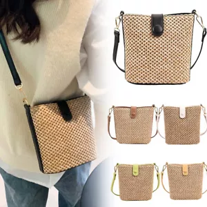 Womens Cross Body Bag Soft Woven Straw Shoulder Bags Ladies Summer Beach Handbag - Picture 1 of 29