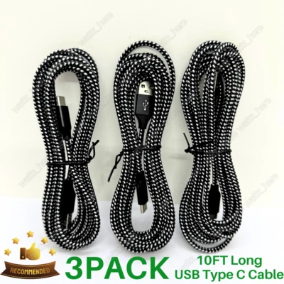 3 Pack Braided USB C Type-C Fast Charging Data SYNC Charger Cable Cord 10FT Long - Image 1 of 4