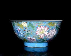Kangxi signierte alte chinesische Farbe Emaille Schale mit Blume N3030 - Bild 1 von 9