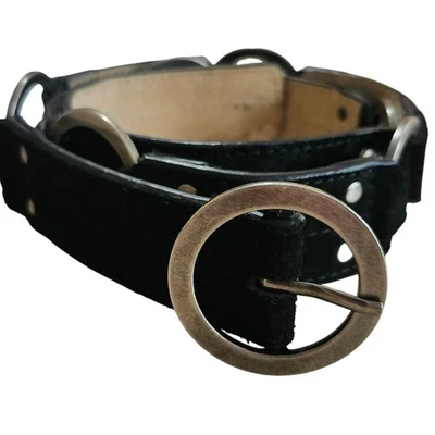 Black Suede Silver Links And Buckle Belt Western Punk Women's 31"-35" Waist - Image 1 of 4