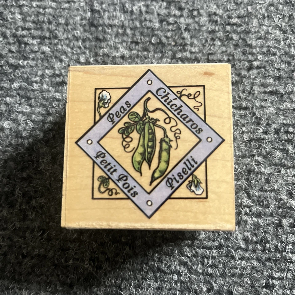 Peas Label Rubber Stamp Vintage Kitchen All Night Media 994F  - Image 1 of 3