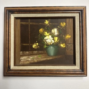 Vtg Magnasco, Yellow Roses In Window Painting, Artist Signed , 8x10, Estate - Picture 1 of 14