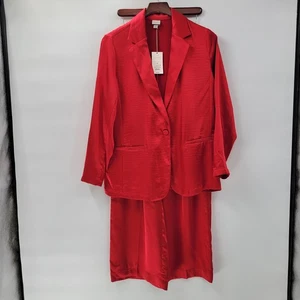 Un Nuevo Día Satinado Pierna Ancha Pantalón Traje Mujer M Rojo Blazer Fiesta Conjunto Nuevo - Imagen 1 de 17