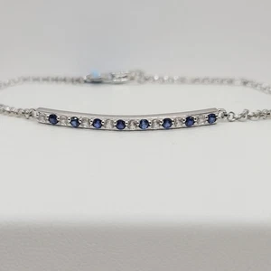 Sterling Silver Lab-Created Blue & White Sapphire Bar Bracelet MSRP $150 - Picture 1 of 12