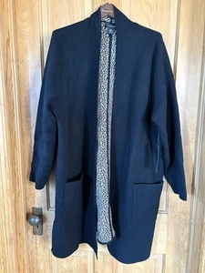 Rachel Zoe Black And Cheetah Leopard Print Heavy Cardigan Duster Pockets 3x NWT - Picture 1 of 12
