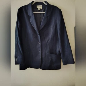 Eddie Bauer Women's Navy Linen Preppy Classic 3 Button Chore Pocket Blazer 12P - Picture 1 of 5