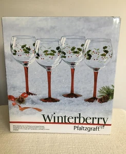 PFALTZGRAFF WINTERBERRY SET 4 BICCHIERI DA VINO INCISI E DIPINTI A MANO - Foto 1 di 5