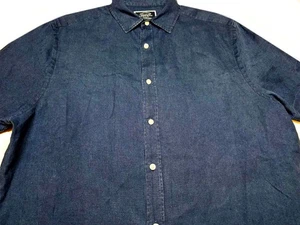 Charles Tyrwhitt Mens Button Front Short Sleeve Linen Blend Navy Shirt Large L - Picture 1 of 4