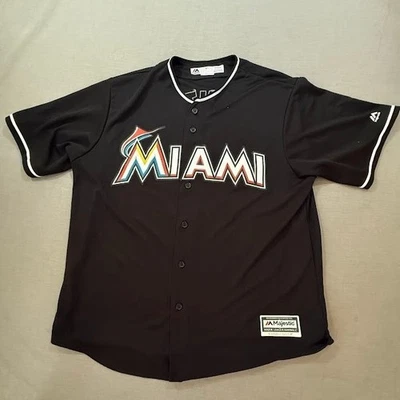Camiseta de béisbol Majestic Miami Marlins negra Cool Base Stanton #27 para hombre talla XL Foto 1 de 4