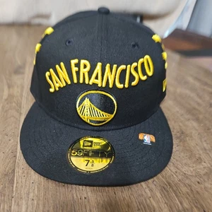Golden State Warriors Hat Men 7 5/8 Black Yellow 59Fifty New Era Fitted Cap New - Picture 1 of 9
