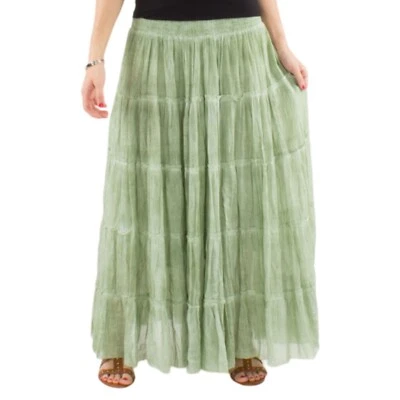Jupe Longue Bohème en Tissu Tie-Dye, Vert Sauge, Style Boho à Volants Superposés - Photo 1/3