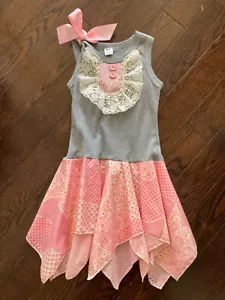 NWOT Ruby & Rosie Boutique Gray, Pink, & Ivory Handkerchief Tank Dress, Size 4T - Picture 1 of 3