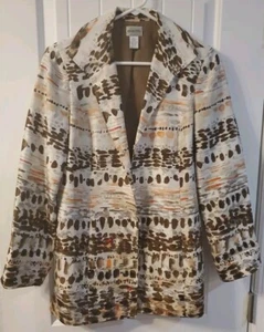 Chicos Jacket Blazer Lined Brown Ivory Size 0 Long - Picture 1 of 3