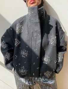 ZARA SEQUIN EMBROIDERED JACKET ZW COLLECTION GREY FW24/25 SIZES XS-L R. 5320/288 - Picture 1 of 5