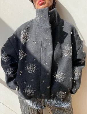 ZARA SEQUIN EMBROIDERED JACKET ZW COLLECTION GREY FW24/25 SIZES XS-L R. 5320/288 - Image 1 of 4