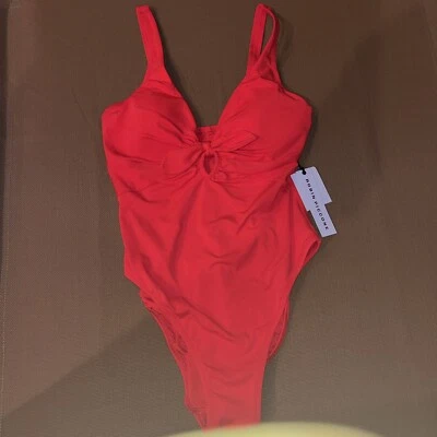 Traje de baño Robin Piccone Ava cuello profundo corbata frontal de una pieza talla 12 rojo ardiente nuevo con etiquetas Foto 1 de 4