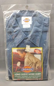 💥Vintage Dickies Work Shirt Mens 17-17.5 X 34-35 Blue Long Sleeve Button-Up NIP - Picture 1 of 7