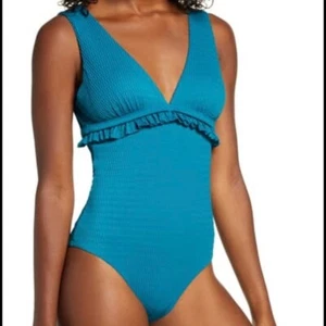 Chelsea28 Sz. S Teal Ruffled Texture One Piece Swimsuit Adjustable Back NWT - Picture 1 of 7