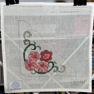 Vtg Poppy Flower Hand Painted Needlepoint Corner Jacobean Canvas Decorations - Picture 1 of 5