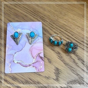 Blau und Silber Ring und Ohrring Set - Bild 1 von 5