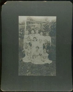 Group of Young Girls and Teacher Outside Vintage Framed Photograph - Picture 1 of 1