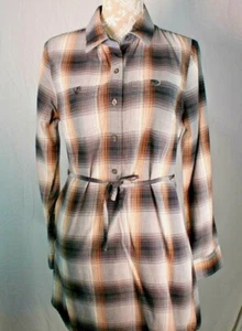 Patagonia Women's Sz 8 Button Down Tie Waist Shirt Dress Plaid Organic Cotton Bl - Picture 1 of 12