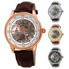 Men's Akribos XXIV AK1073 'Saturnos' Skeleton Automatic Alligator Leather Watch