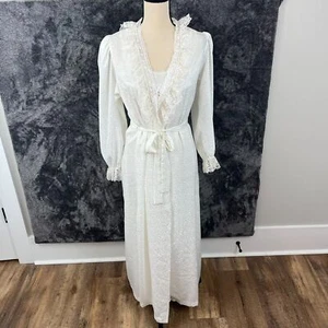 Vtg Carole Hochman Robe Nightgown Set White Bridal Satin Women's S Petite* - Picture 1 of 16