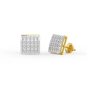 .15 CTW DIAMOND CLUSTER SQUARE EARRINGS IN 10K YELLOW GOLD - Picture 1 of 3