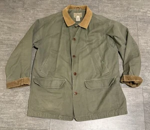 VTG LL Bean Barn Jacket Canvas Chore Coat Green Corduroy Collar Cuffs Sz XL WY16 - Picture 1 of 8