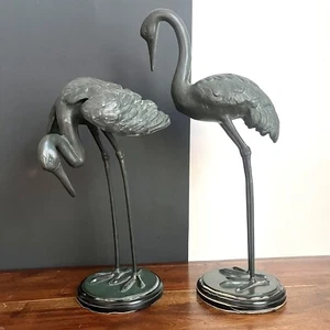 Brass Crane Pair Sculpture Indoor Outdoor Bird heron Statue 21" - Picture 1 of 9
