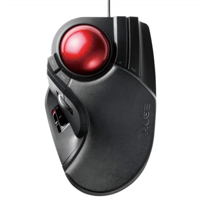 ELECOM TRACKBALL MOUSE WIRED 8 BUTTON BIG BALL M-HT1URBK JAPAN TRACKING - Image 1 of 4