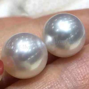AAA Huge 12-13mm Natural South Sea White Round Pearl Stud Earring 14k White Gold - Picture 1 of 7