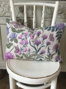 Natural/Oatmeal Foxglove Harebell Cornflower Fern Meadow Linen Feather Cushion - Picture 1 of 8