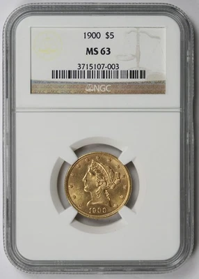 1900 Liberty Head 半鹰金 $5 MS 63 NGC — 第 1/4 张图片