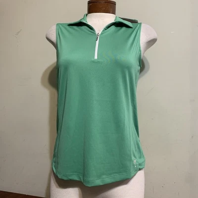 Blusa de golfe pickleball Golftini sem mangas pequena verde Kelly branca 1/4 zíper nova com etiquetas - Imagem 1 de 4