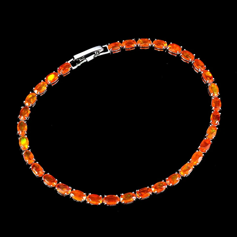 Pulsera de plata de ley 925 ovalada ópalo naranja 5x3 mm joyas de piedras preciosas 7,5 pulgadas Foto 1 de 4