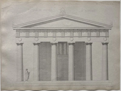 Antique Greek Architectural Engraving Temple of Theseus Columns Athens 1868 - Image 1 of 4
