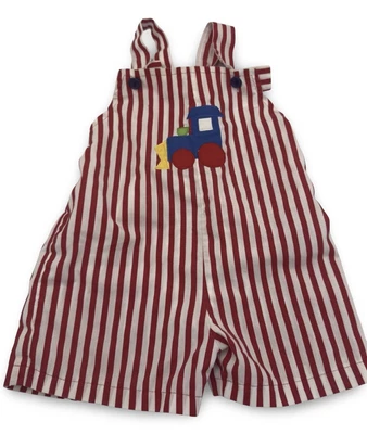 Mono de bebé vintage 12M apliques de tren rayas de caramelo retro peto mameluco Foto 1 de 4