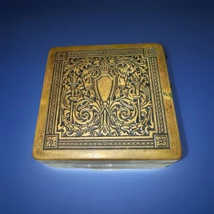 Farber Brother Trinket Box N.Y.C no. 100 Etched Design Brass Wood Lined Vintage - Picture 1 of 9
