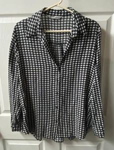 Big Dart Bluse mit Knopfleiste Hahnentritt Damen 2X schwarz weiß Freizeit UK 18 - Bild 1 von 7