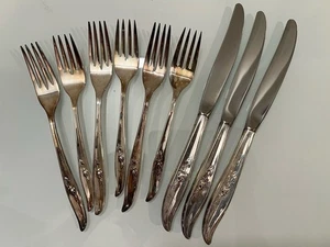 3 cuchillos y 6 tenedores Magic Rose 1847 cubiertos Rogers Bros - Imagen 1 de 4